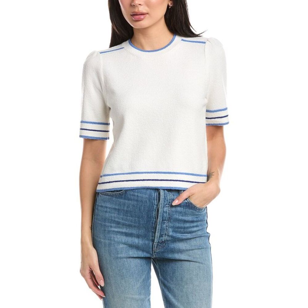 St. John Womens Rib Striped Wool-Blend Sweater, White